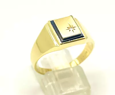 Genuine Solid Heavy 9ct Yellow Gold Mens Black Onyx & Diamond Ring 3.6g HL10625 • $122.50