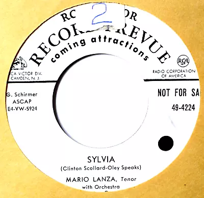 Mario Lanza Sylvia / Some Day DJ Promo Tenor Pop Male NM 45 7  Vinyl -Coupons! • $3.95