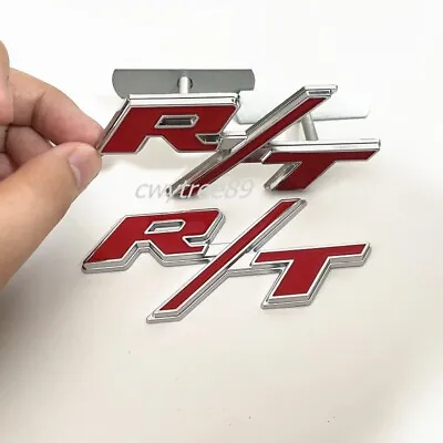 2X Chrome Red OEM For RT Front Grill Emblems R/T Trunk Sticker Silver Car Badge • $16.92