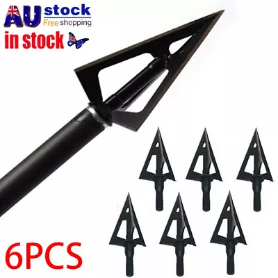 6pcs Broadheads 100 Grain 3 Fixed Blade Archery Arrow Heads Bow Hunting Black AU • $19.98