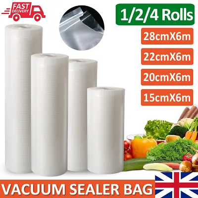 Food Vacuum Sealer Roll Bags Vaccum Food Storage Saver Seal Bag Embossed 15-28cm • £4.49