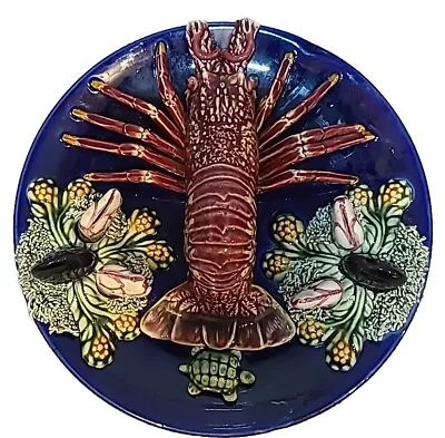 Majolica 3D Lobster Wall Plate Portugal  - Palissy? -  Vintage 8  VGC Rare Blue  • £79.99