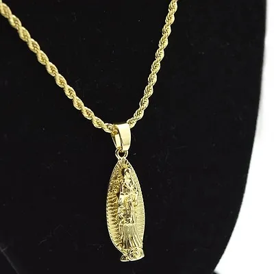 La Virgen De Guadalupe Cadena Holy Mary Body Pendant Chain Gold Plated 24  Rope • $13.99