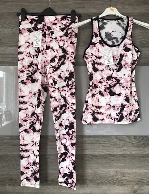 Holala Yoga Gym Fitness Set Loungewear Vest Leggings Marbled S/M L/XL Boho Hippy • £4.99