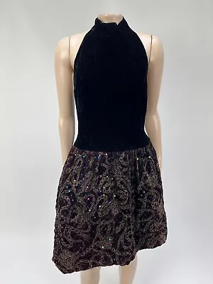 Vintage 80's Scott McClintock Women's Dress Sequin Formal Prom Party Velvet H22 • $39.99