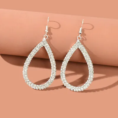 $1.99 • Buy Shinning Full Rhinestone Water Drop Earrings Luxury Wedding Birdal Prom Jewelry