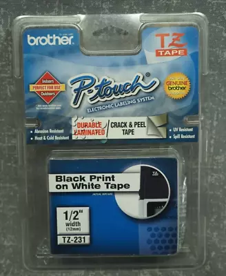 Brother P-Touch TZ-231 Laminated Tape Cartridge 1/2  Black On White   (NEW) • $14.89