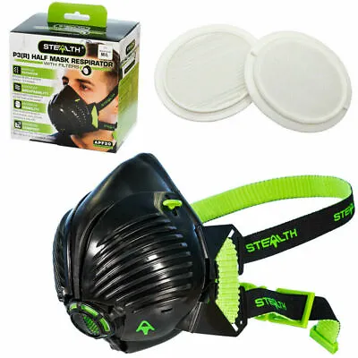 £8.95 • Buy STEALTH P3 Respirator Facemask Twin HEPAC Filters Half-mask F01.1.003 F01.1003