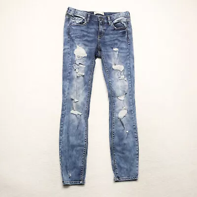 Mudd Women's Juniors Size 11 Blue Skinny Low Rise Distressed Stretch Denim Jeans • $13.49