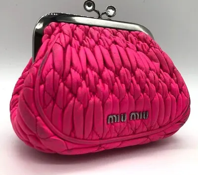 Miu Miu Matelasse Crystals Women's Clasp Pouch Bag Purse Leather Pink Rare • $185