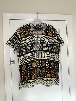 African Men’s Ethnic Embroidered Tunic Boubou Dashiki Tunic Top Tribal Shirt L • £19.99