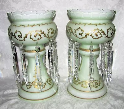 Pair Antique Victorian Cased Glass Mantle Lusters Circa 1880 • $1100