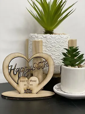Personalised Wooden Freestanding Heart For 16th 30th 40th Birthday Gift Message • £4.50