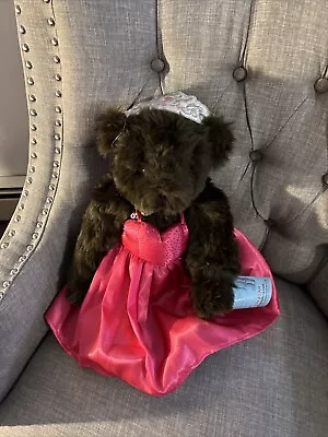 Vermont Teddy Bear Jointed 16” Black Red Gown  With Tiara 50 Necklace With Tags • $24.71