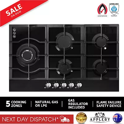 $327.79 • Buy 90cm Gas Cooktop 5 Burner Stove Hob 900mm Cooker Kitchen NG LPG Black Glass