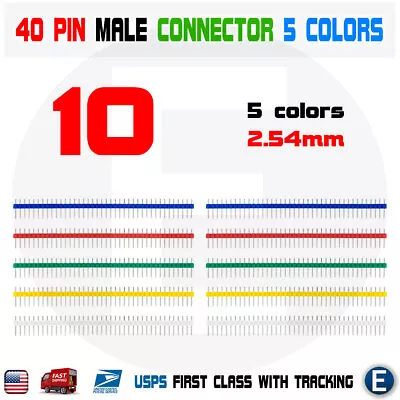 10Pcs 40Pin Male Single Row Straight Strip Pin Header PCB Panel 2.54mm 5 Colors • $3.40