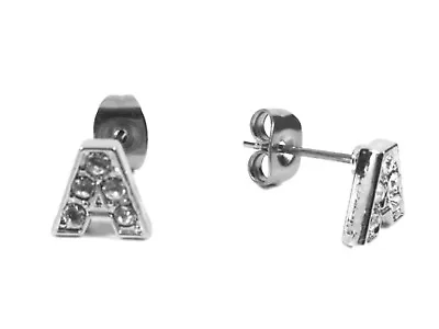 Silver Crystal Initial Letter STUDS Earrings A B C D E F G H I J K L M N O P R S • $5.33