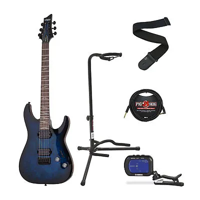 $549 • Buy Schecter Omen Elite 6 Electric Guitar See Thru Blue Burst With Accessories