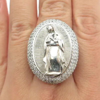 925 Sterling Silver Pave C Z St. Mary Miraculous Religious Domed Ring Size 8.25 • $129.95