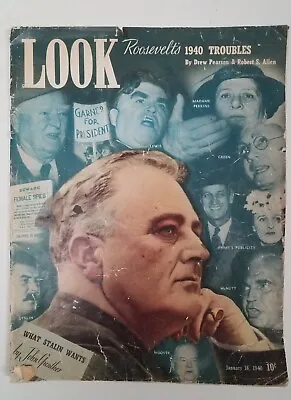 LOOK Magazine January 16 1940 Roosevelt Stalin Gehrig Grapes Of Wrath Gulliver! • $4.99