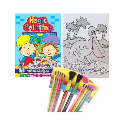 Magic Painting Colouring Art Book Children No Mess Just Use Water - 12 Brushes   • £3.79