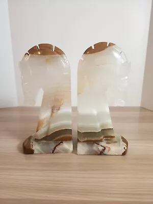 Vintage Trojan Horse Head Bookends Carved Onyx Rock Marble Stone Book Ends • $14.95