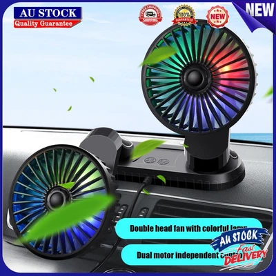 $23.87 • Buy F404D Car Fan USB Dual Head Dashboard Fan With LED Lights For 12V 24V Truck SUV