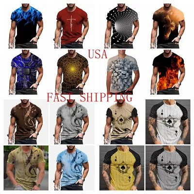 T Shirts Men Fashion Quick Dry Graphic Premium Short Sleeve Novelty Silky Casual • $18.86