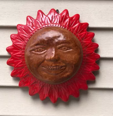 Vintage 13 Inch Terracotta Sun Face Folk Art Clay Wall Hanging - Mexican Pottery • $42.25