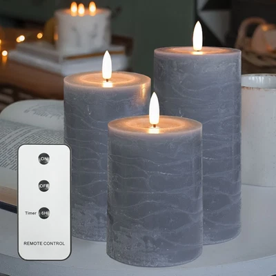 £14.99 • Buy Authentic Flame Grey Wax Remote Control Flickering LED Pillar Battery Candles