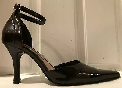 Enzo Angiolini Aggie Brown Leather Ankle Strap Pump W Patent Leather 7.5 • $19