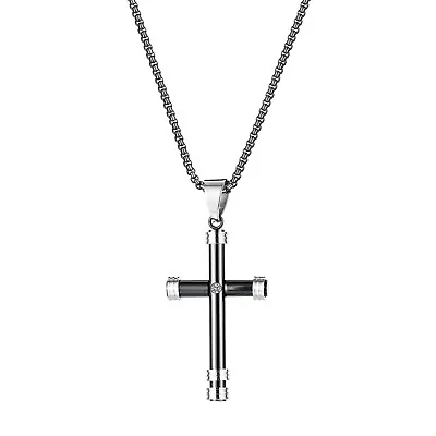 Men Women CZ Cross Titanium Stainless Steel Pendant Necklace Rolo Chain 22  • $14.99