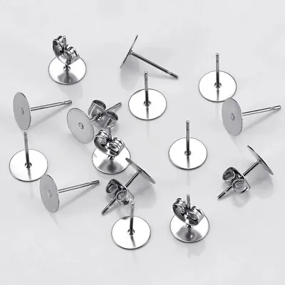 100pcs Stainless Steel DIY Stud Earring Posts And Backs Jewellery Making 6mm • £3.65