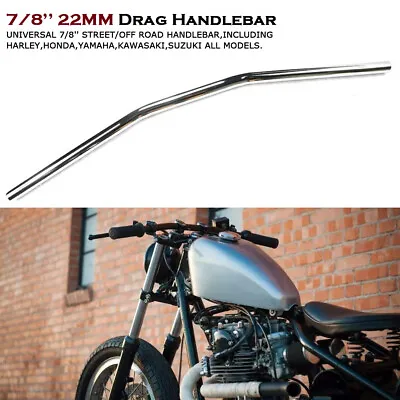 7/8 22MM Flat Motorcycle Drag Bar Handlebar Chrome For Chopper Bobber Cafe Racer • $28.90