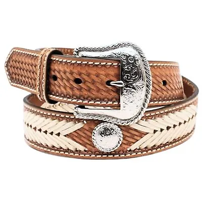 Nocona Mens Basketweave Embossed Rawhide Laced Leather Belt • $59.99