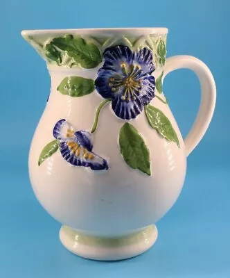 Hand Painted Majolica Violet/Pansy Ceramic Pitcher Jay Willfred • $22