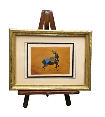 Painted Miniature Black Horse On Leather Arabic Letters W/ GoldenFrame & Easel • $49