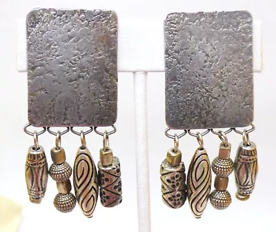 🌺Vintage Marjorie Baer SF Silver Tone Textured Dangle Clip On Earrings • $4.99