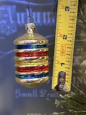 Vintage Colombia Blown Glass Christmas Ornament Multi Colored Stripes • $9.17