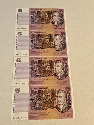 $99.95 • Buy Consecutive Australian $5 X 4 Paper Banknote Note Johnston Stone