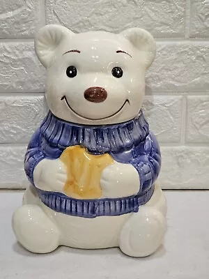 10.25  Vintage Teddy Bear In Blue Sweater Cookie Jar Ceramic Metlox • $14