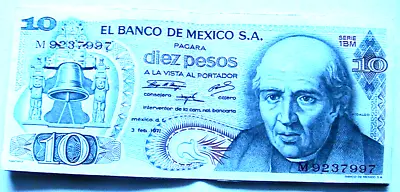 1971-72 Mexico 10 Pesos XF Paper Money Mexican Currency Banknote P-63 • $3