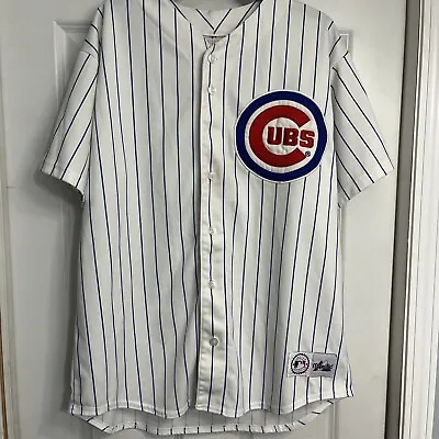 Vtg Chicago Cubs 90s Majestic Mens XL Pin Striped Baseball Jersey Stitch White • $25.50