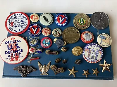 Vintage Junk Drawer Lot Military Challenge Coins Pinback Buttons Pins WW2 Wwii • $4.99