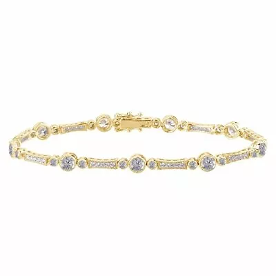 Yellow Gold Plated Sterling Silver Vintage Style Station 7.25  Bracelet • $248.39