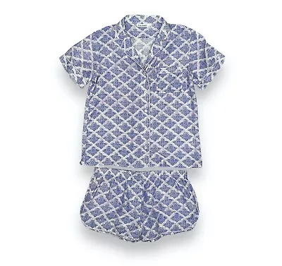 Roller Rabbit Jemina Lulu Pajamas Set Shorts Top Sz S Blue Purple Cotton Silk • $68