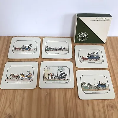 Taunton Vale Coasters X 6 Melamine - Victorian Carriages Horse Scenes Vintage • £6.50