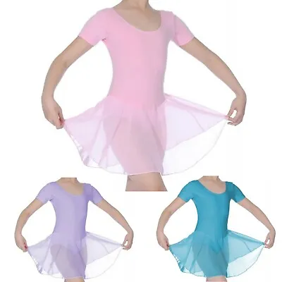 £18.70 • Buy New Girls Cotton Short Sleeved Skirted Leotard Ballet Tap Gym Dance Rvrebecca