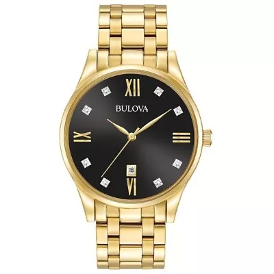 Bulova Classic Diamonds Quartz Gold Tone Stainless Steel Men's Watch 97D108 • $79.95