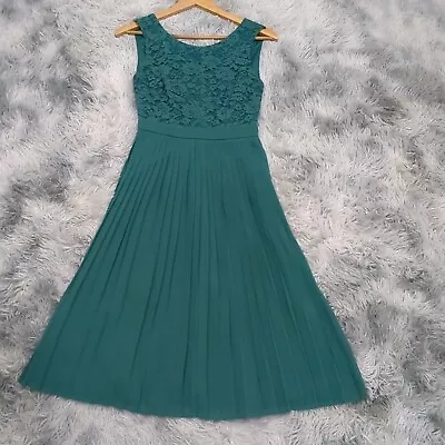 Alannah Hill Pleated Midi Dress Womens 6 Green Floral Lace Beaded Cocktail Party • $36.95